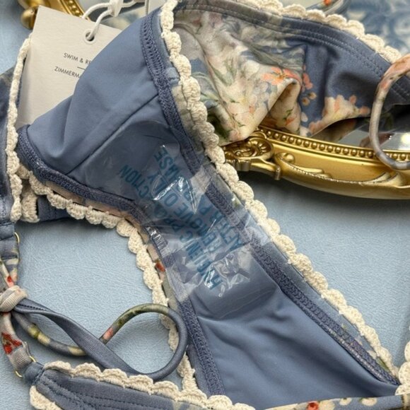 🆕 ZIMMERMANN 🧿 NWT Cascadian Crochet Tri Bikini, Blue Botanical - Sz 3 US6/8 - Picture 15 of 16